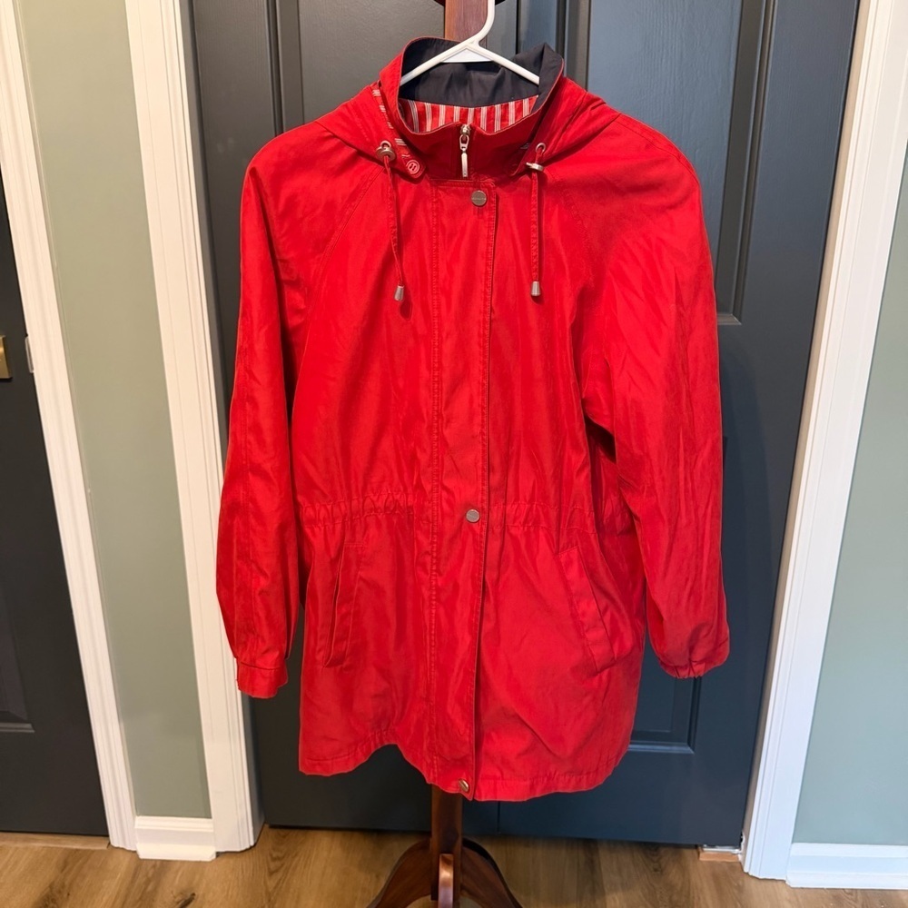 Liz Claiborne Red Hooded Utility Anorak Coat Size M - Picture 7 of 13